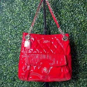 COACH Red Patent Leather Quilted Poppy Liquid Glass Purse